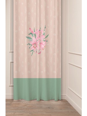 Greendecor Özel Tasarım Bohem Çiçek Yaprak Lily Yeşil Desenli Dijital Baskılı (Tek Kanat) Modern Şık Fon Perde
