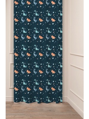 Greendecor Dinozor Hayvan Desenli Tasarımlı Dijital Baskılı Modern (Tek Kanat) Şık Çocuk Odası Fon Perde