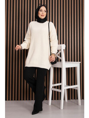 RAF Ribanalı Oversize Triko Kazak Ekru