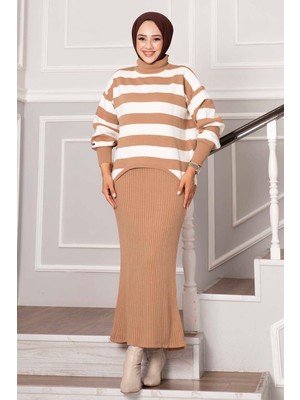 Mo Geniş Çizgili Croplu Elbise TEN