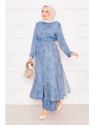 Sm Beli Tünelli İkili Tunik Tesettür Takım Mavi