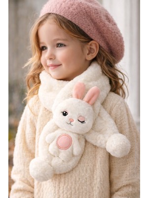 Selvira Kız Çocuk Peluş Tavşan Figürlü Atkı Boyunluk 2-12 Yaş – Yumuşak Dokulu, Sıcak Tutan Kışlık Atkı