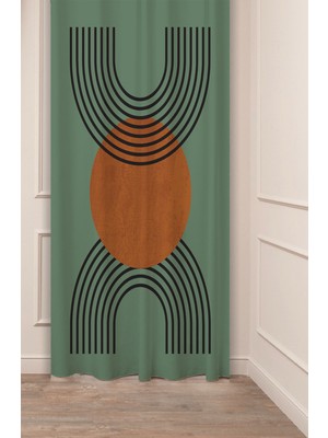 Greendecor Bohem Geometrik Çizgi Yuvarlak Desenli Özel Tasarım Dijital Baskılı (Tek Kanat) Modern Fon Perde