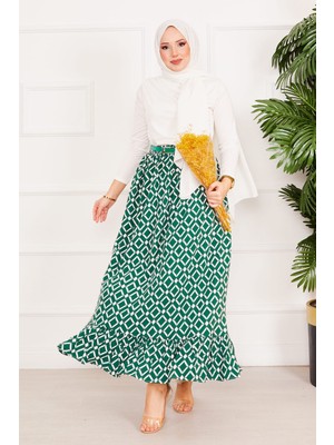 ZMR Geometrik Desen Etek Zümrüt