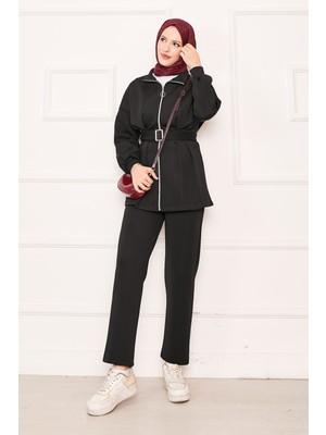Md Pile Detaylı Fermuarlı İkili Takım Siyah
