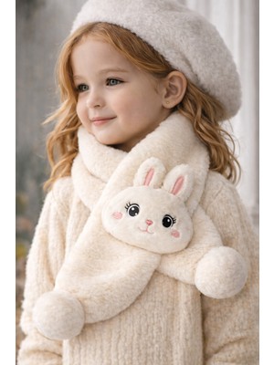 Selvira Kız Çocuk Peluş Tavşan Figürlü Atkı Boyunluk 2-12 Yaş – Yumuşak Dokulu, Sıcak Tutan Kışlık Atkı