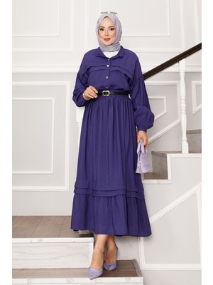 Md Nervür Detay Balon Kol Etek Takım Mor