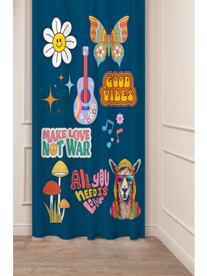 Greendecor Good Vibes Love Not War Barış Kelebek Özel Tasarımlı Dijital Baskılı (Tek Kanat) Modern Fon Perde