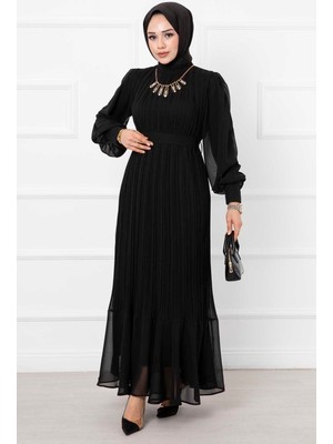 Md Kolları Organze Tesettür Abiye Siyah