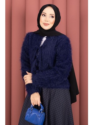 Mo Vera Önden Bağlamalı Peluş Hırka Lacivert