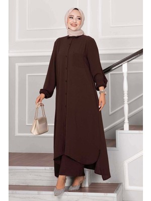 Md Boydan Düğmeli Aerobin Tesettür İkili Takım Kahve