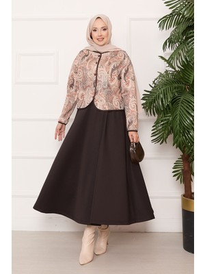 Ums Croplu Ceket Etek Takım Kahve