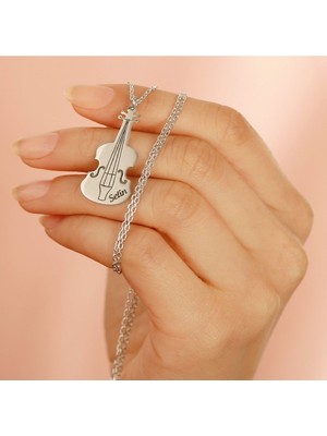 Unisex 925 Ayar Gümüş Isimli Keman Kolye