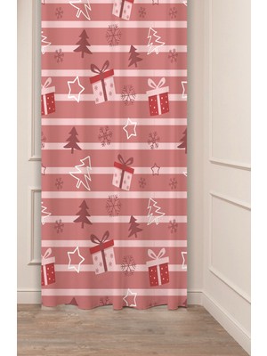 Greendecor Yılbaşı Çam Ağacı Noel Ağacı Kar Yeni Yıl Christmas Desenli Özel Tasarımlı Dijital Baskılı Fon Perde