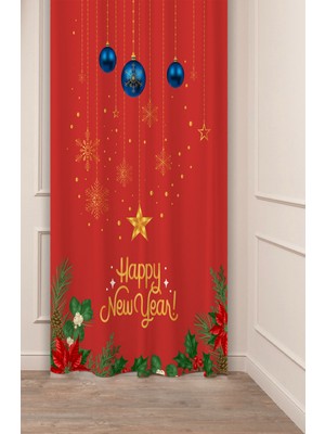 Greendecor Yılbaşı Çam Ağacı Noel Ağacı Kar Yeni Yıl Christmas Desenli Özel Tasarımlı Dijital Baskılı Fon Perde