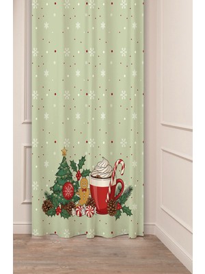 Greendecor Yılbaşı Çam Ağacı Noel Ağacı Kar Yeni Yıl Christmas Desenli Özel Tasarımlı Dijital Baskılı Fon Perde