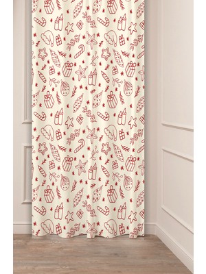 Greendecor Yılbaşı Çam Ağacı Noel Ağacı Kar Yeni Yıl Christmas Desenli Özel Tasarımlı Dijital Baskılı Fon Perde