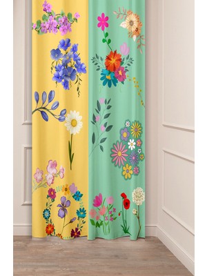 Greendecor Bohem Çiçek Yaprak Antika Desenli Özel Tasarım Dijital Baskılı (Tek Kanat) Modern Şık Tarz Fon Perde