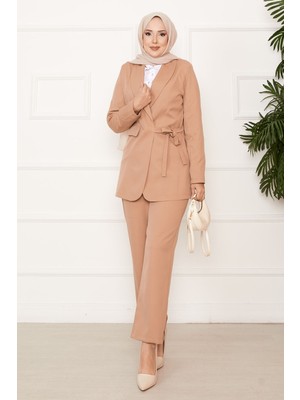 HP Yandan Bağlamalı Ceket Takım Vizon