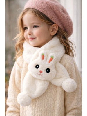 Selvira Kız Çocuk Peluş Tavşan Figürlü Atkı Boyunluk 2-12 Yaş – Yumuşak Dokulu, Sıcak Tutan Kışlık Atkı