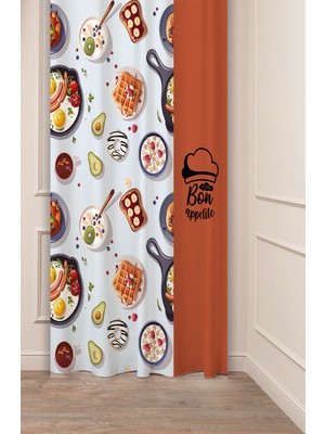 Greendecor Coffee Mutfak Kahve Çekirdeği Tatlı Meyve Yeşillik Desenli Özel Tasarım Bohem (Tek Kanat) Fon Perde