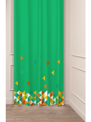 Greendecor Çiçekler Yaprak Çizgili Bohem Desenli Özel Tasarım Dijital Baskılı (Tek Kanat) Modern Şık Fon Perde
