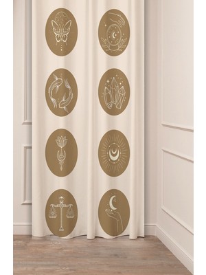 Greendecor Minimalist Soft Sade Pastel Yaprak Bohem Özel Tasarım Dijital Baskılı (Tek Kanat) Bej Krem Fon Perde