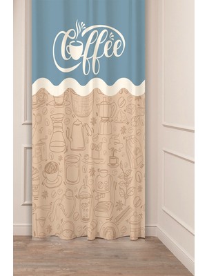 Greendecor Coffe Time Espresso Latte Kahve Zamanı Bohem Desenli Özel Tasarım Dijital Baskılı Şık Tarz Fon Perde