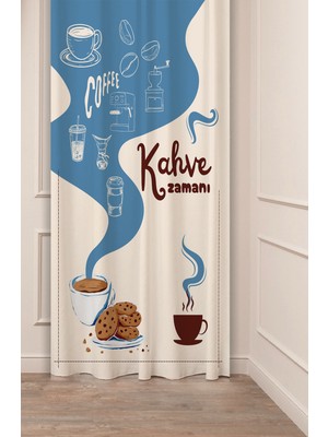 Greendecor Coffe Time Espresso Latte Kahve Zamanı Bohem Desenli Özel Tasarım Dijital Baskılı Şık Tarz Fon Perde