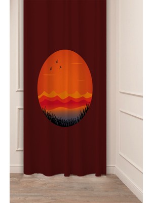 Greendecor Yakamoz Ay Kuşlar Bohem Bej Krem Desenli Özel Tasarım Dijital Baskılı (Tek Kanat) Modern Fon Perde