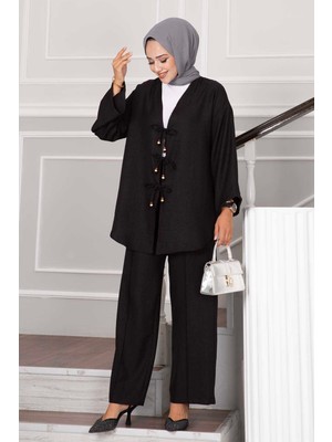 Md Bağçık Detaylı Tesettür İkili Takım Siyah
