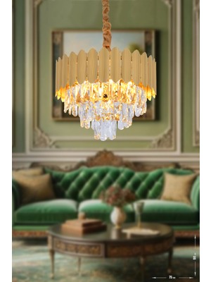 Normadia Şık Kristal Prizma Avize, Sarı Yaldız Renk, Lüks ve Modern Tasarım