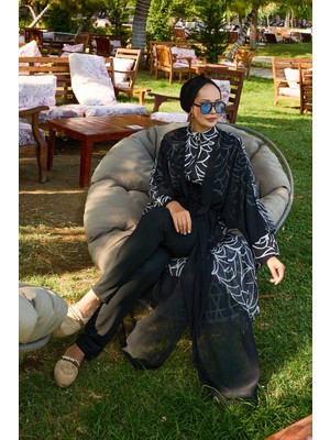 Md Şifon Pareolu Beli Ayarlanabilir Tesettür Mayo -183