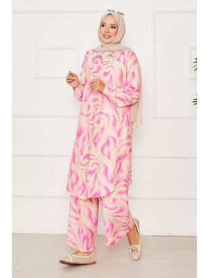 Nz Boydan Düğmeli Kolu Lastik Detaylı İkili Takım Fuşya
