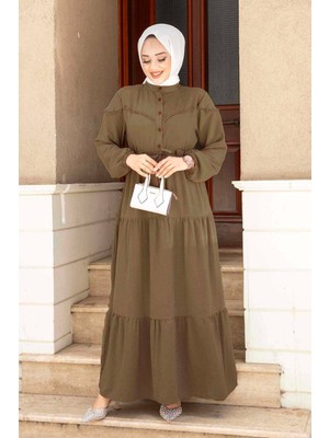 Md Tünel Kuşaklı Elbise Kahve