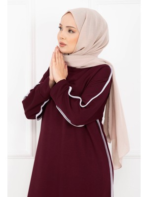 Azr Sportif Biye Detaylı Uzun Tesettür Takım Bordo
