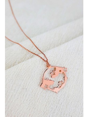 Kadın 925 Ayar Gümüş Rose Gece Gökyüzü Kolye