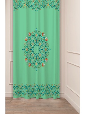 Greendecor Antika Çiçek Eski Etnik Çizgi Desenli Özel Tasarım Dijital Baskılı (Tek Kanat) Modern Şık Fon Perde