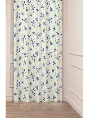 Greendecor Bohem Çiçekler Yaprak Bej Krem Desenli Özel Tasarım Dijital Baskılı (Tek Kanat) Modern Fon Perde