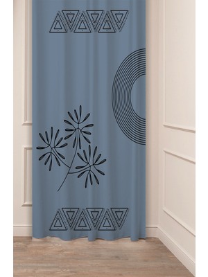 Greendecor Geometrik Çizgi Halka Çiçek Etnik Desenli Özel Tasarım Dijital Baskılı (Tek Kanat) Şık Fon Perde
