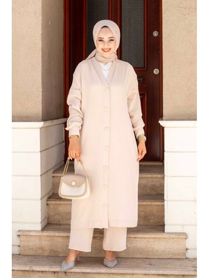 Md Boydan Düğmeli Aerobin Tesettür İkili Takım Bej