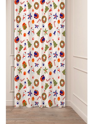 Greendecor Yılbaşı Çam Ağacı Noel Ağacı Kar Yeni Yıl Christmas Desenli Özel Tasarımlı Dijital Baskılı Fon Perde