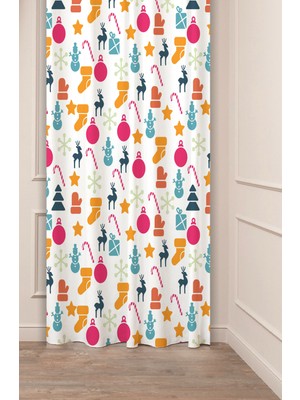 Greendecor Yılbaşı Çam Ağacı Noel Ağacı Kar Yeni Yıl Christmas Desenli Özel Tasarımlı Dijital Baskılı Fon Perde