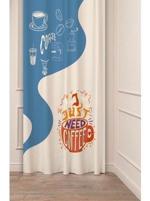 Greendecor Coffe Time Espresso Latte Kahve Zamanı Bohem Desenli Özel Tasarım Dijital Baskılı Şık Tarz Fon Perde