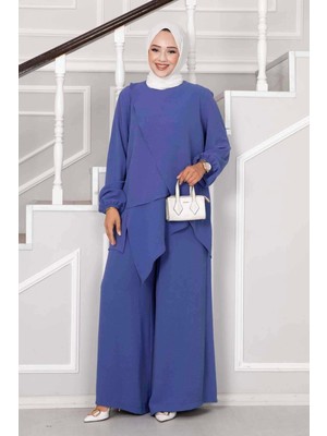 Md Asimetrik Kesim Aerobin Tesettür İkili Takım İndigo