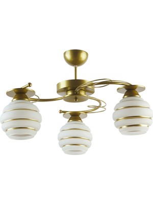 Normadia Modern Plofonyer Gold Kasa, Simli Camlı Üçlü Avize, Salon ve Mutfak Dekoru