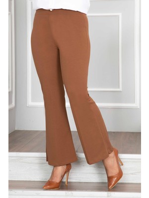 MDS Beli Lastikli İspanyol Paça Tesettür Pantolon Taba