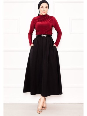 Kç Cep Detaylı Spor Terikoton Etek Siyah