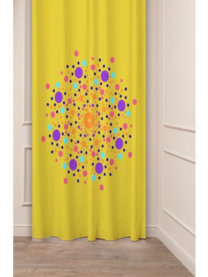 Greendecor Çiçekler Yaprak Çizgili Bohem Desenli Özel Tasarım Dijital Baskılı (Tek Kanat) Modern Şık Fon Perde