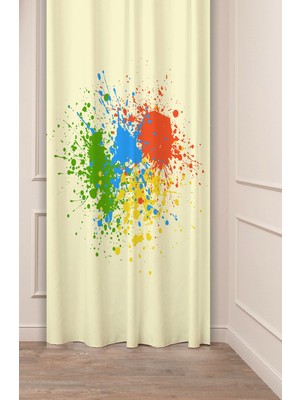 Greendecor Çiçekler Yaprak Çizgili Bohem Desenli Özel Tasarım Dijital Baskılı (Tek Kanat) Modern Şık Fon Perde